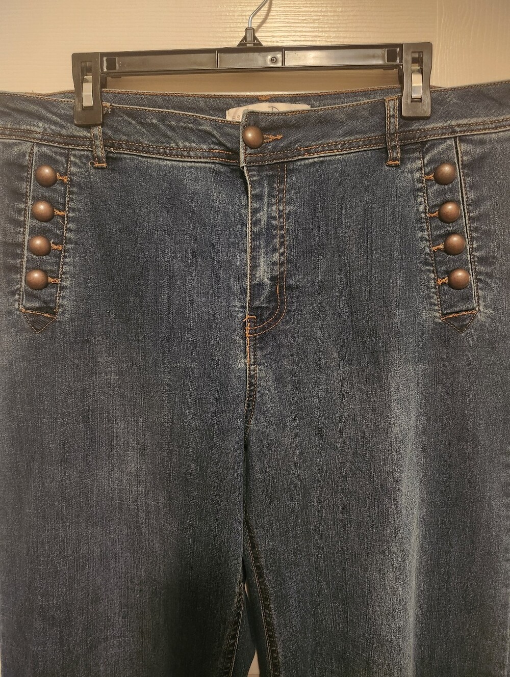 Denim Jeans with Decorative Button Trim